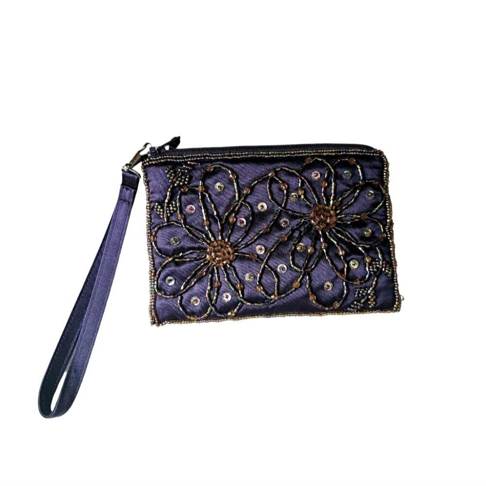 Satin Sequin Embroidery Wristlet/Formal  Purse